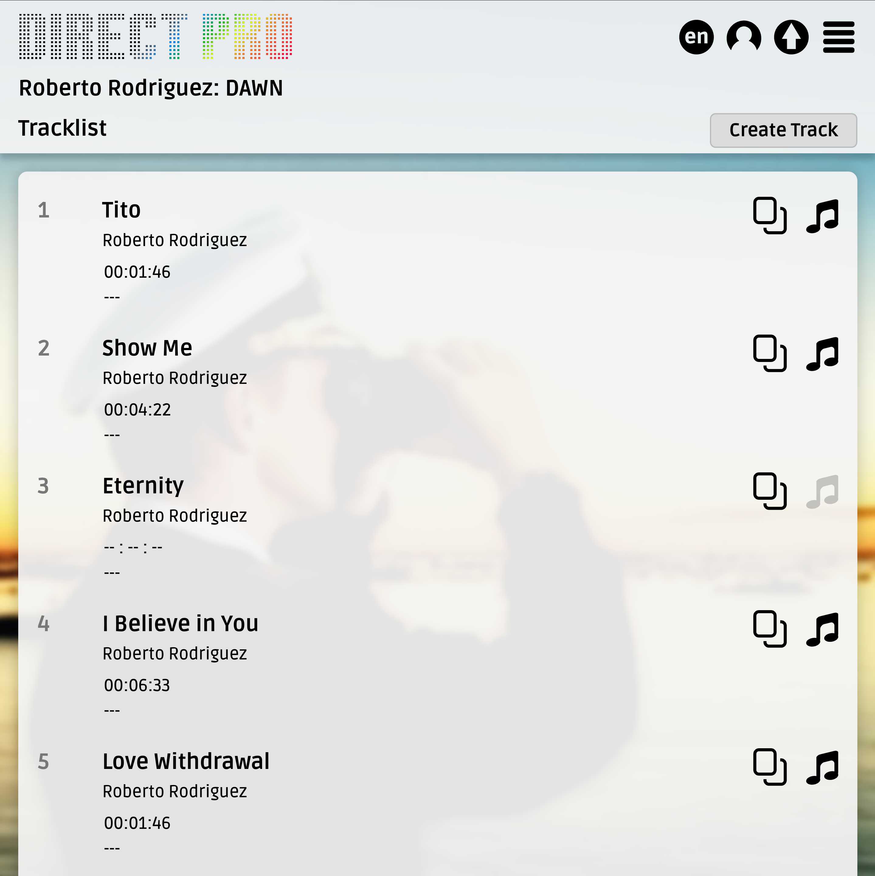 Screenshot der DIRECT Tracks Page