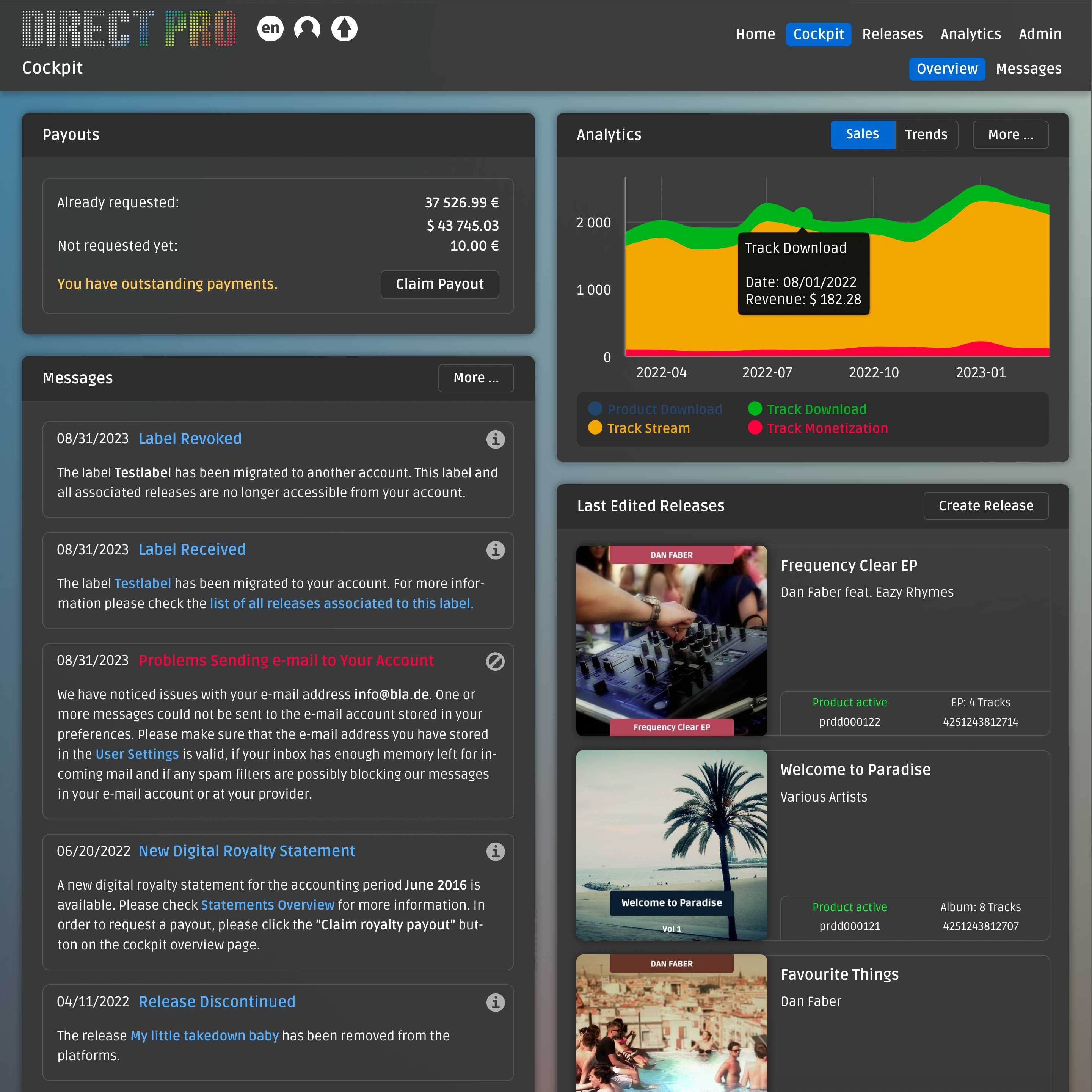 Screenshot der DIRECT Cockpit Page
