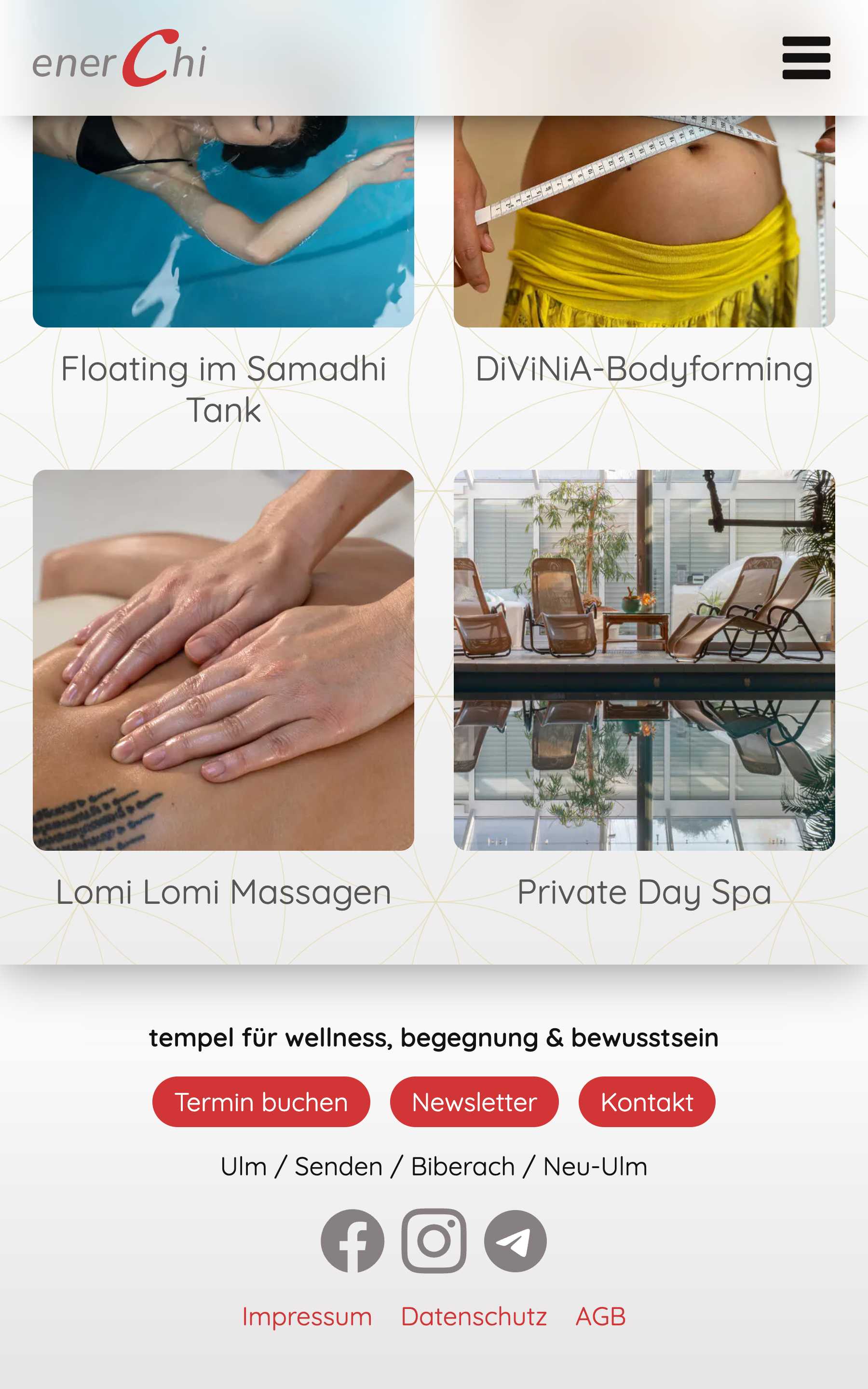 Screenshot der enerchi Startseite, mobiles Layout