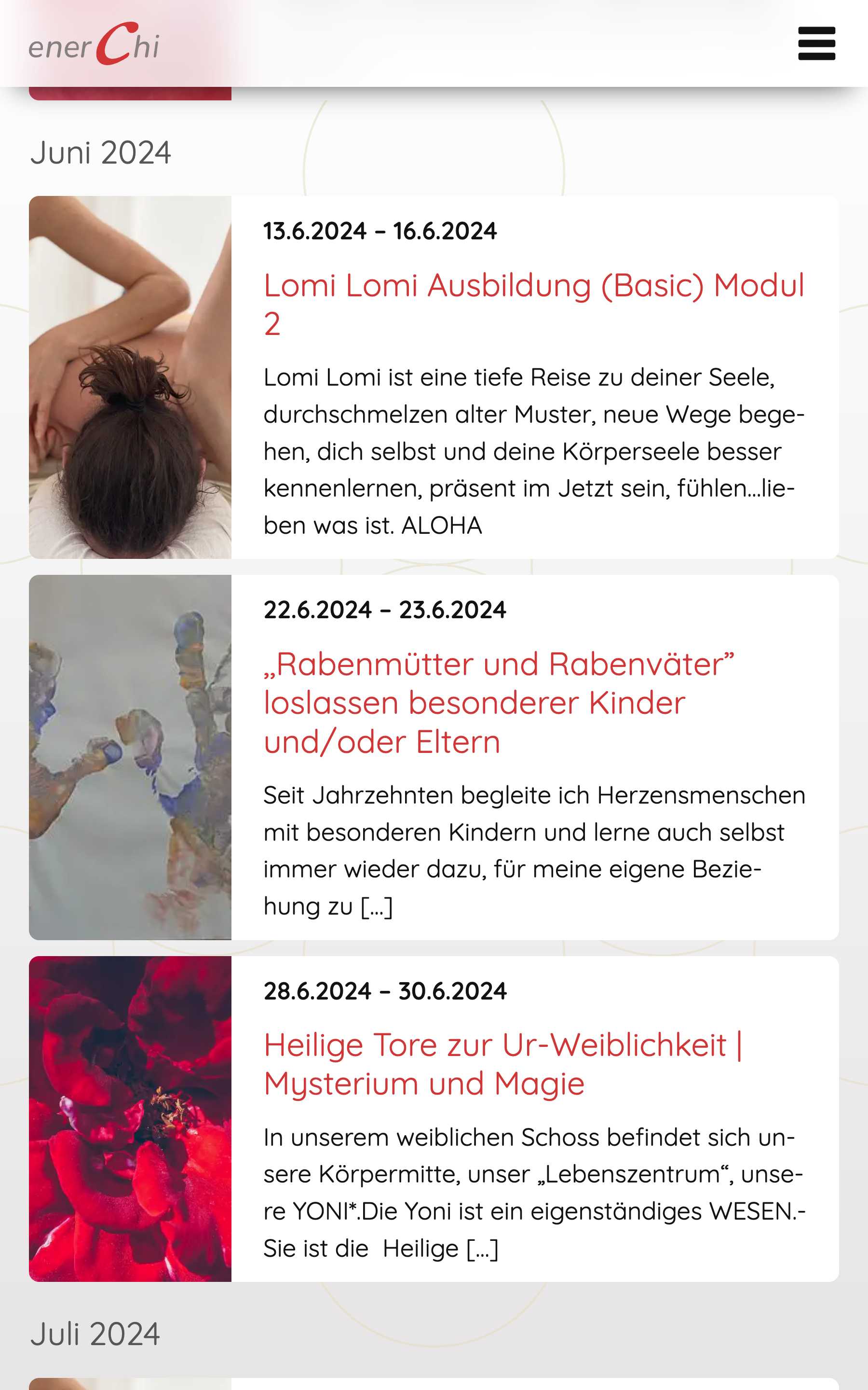 Screenshot der enerchi Eventseite, mobiles Layout