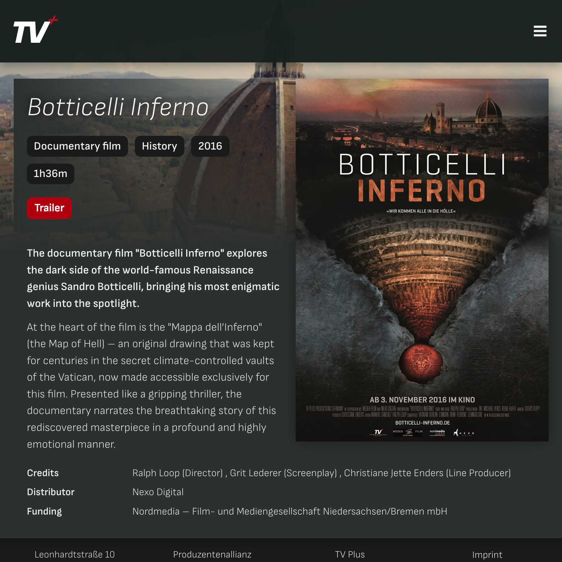 Screenshot of the "Boticelli Inferno" media library page.