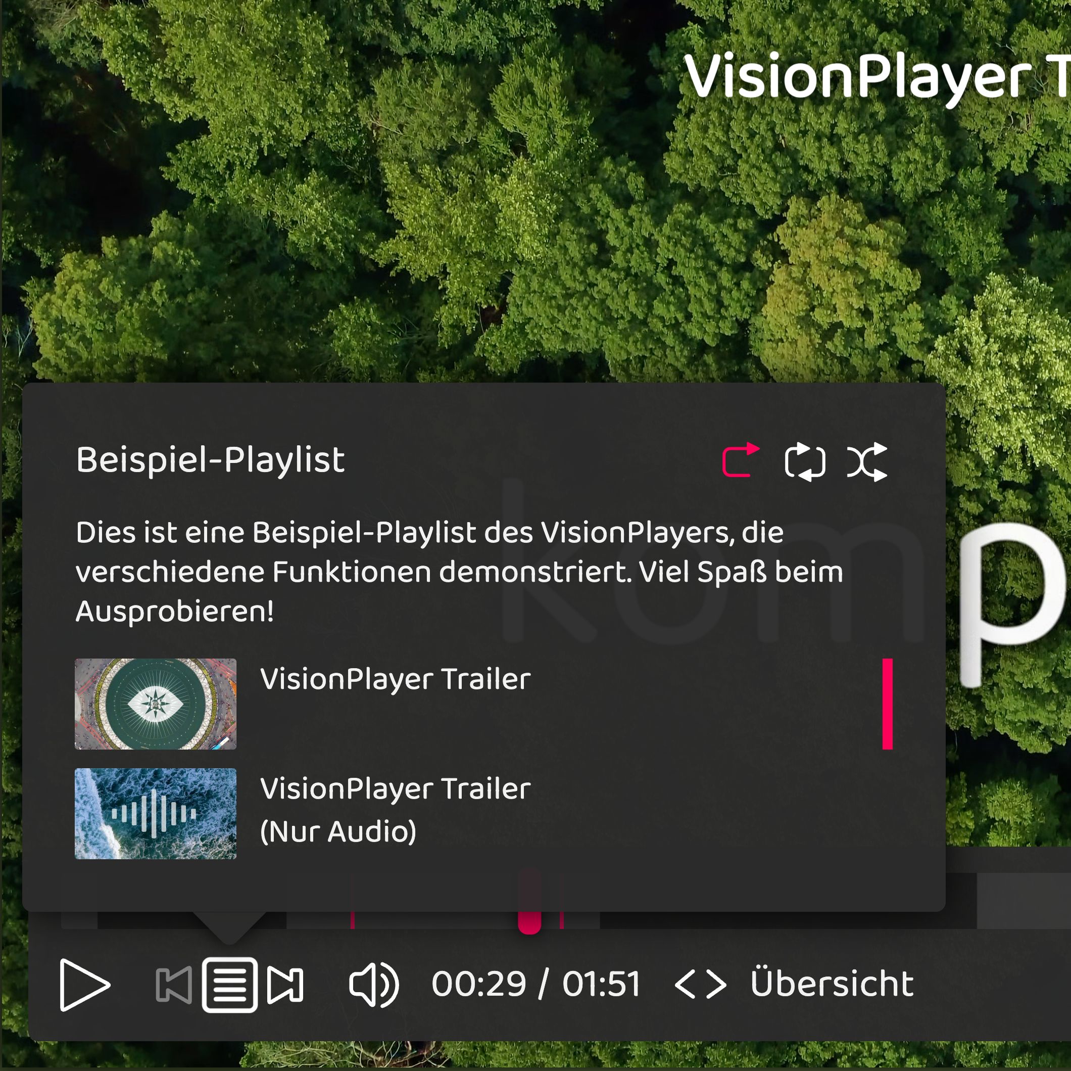 Screenshot des VisionPlayers: Playlist