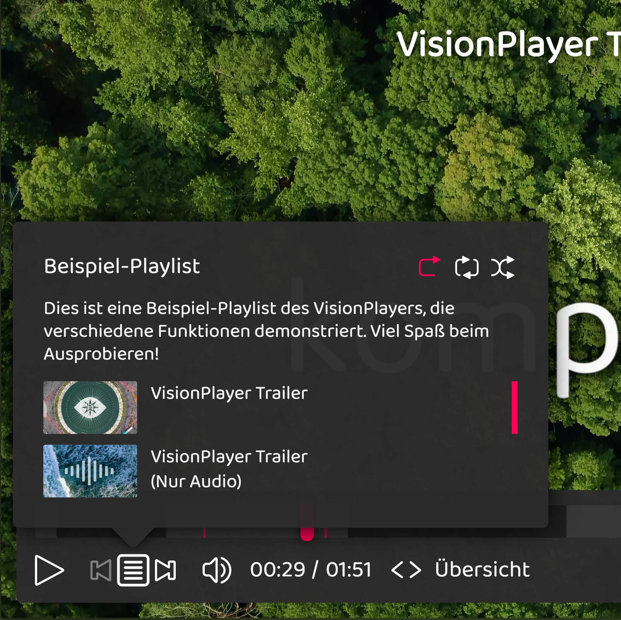 Screenshot des VisionPlayers: Playlist