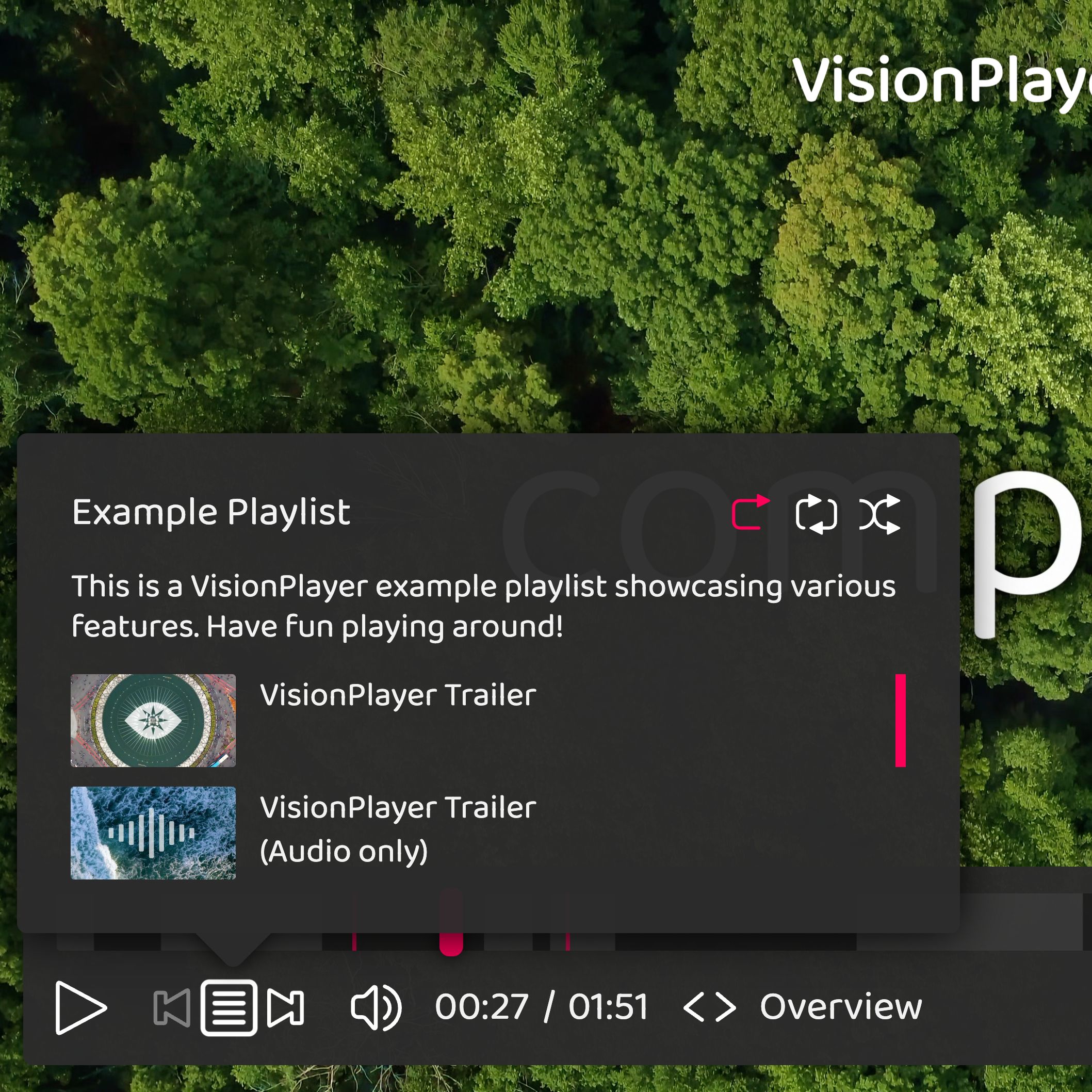 Screenshot of the VisionPlayer: Playlist