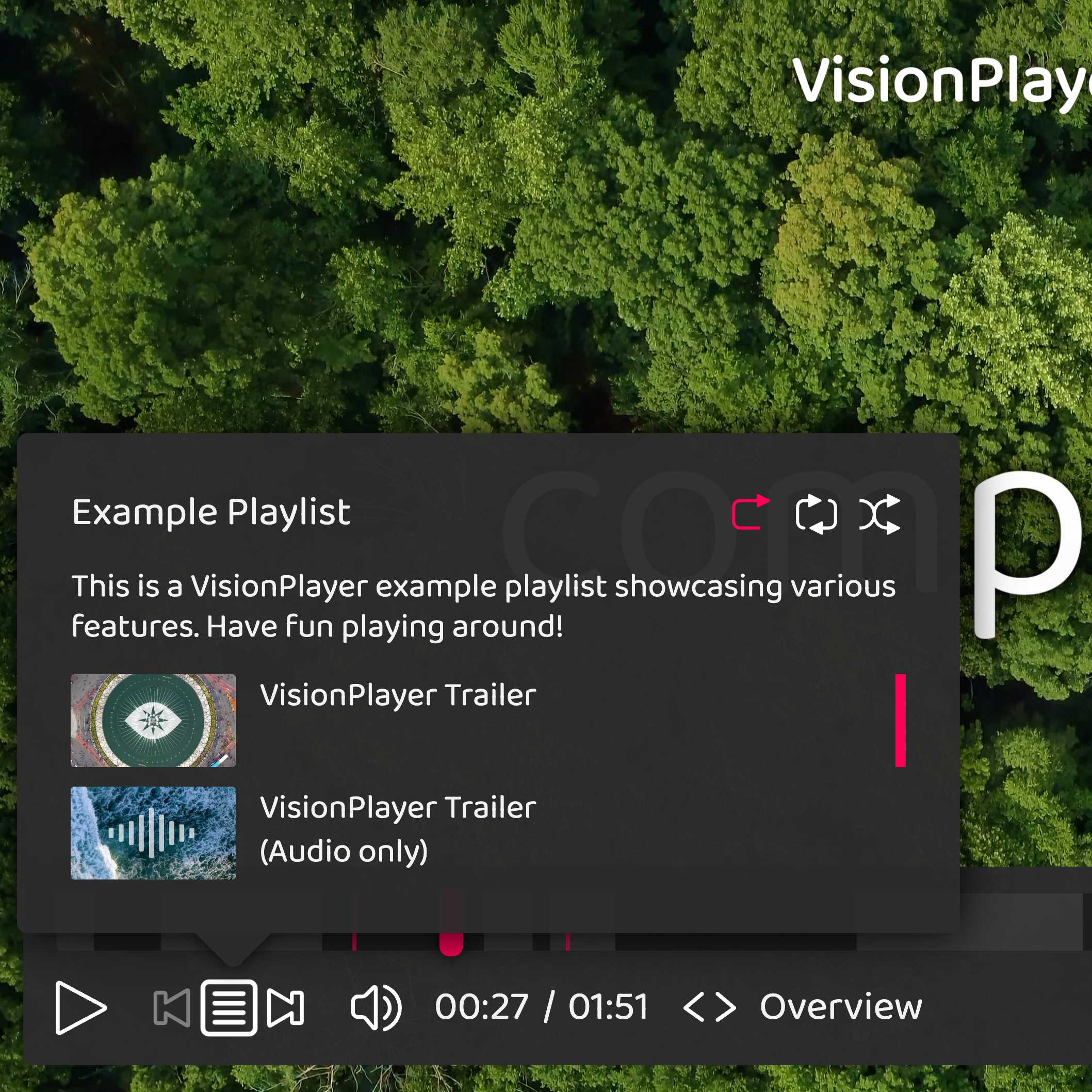 Screenshot of the VisionPlayer: Playlist